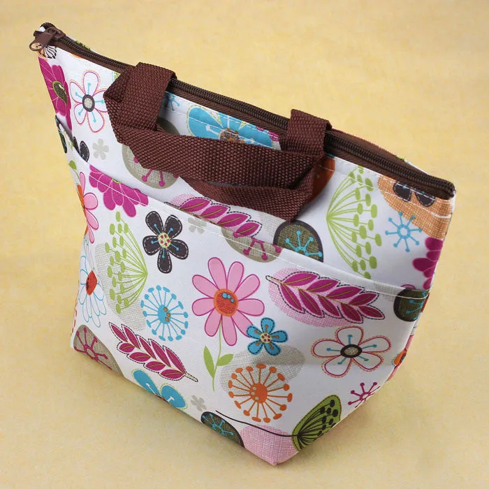 Flower Pattern Waterproof Picnic Lunch Tote Travel Zipper Bag