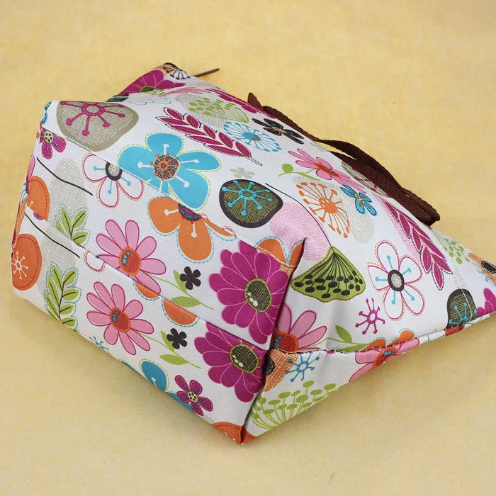 Flower Pattern Waterproof Picnic Lunch Tote Travel Zipper Bag