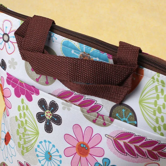 Flower Pattern Waterproof Picnic Lunch Tote Travel Zipper Bag