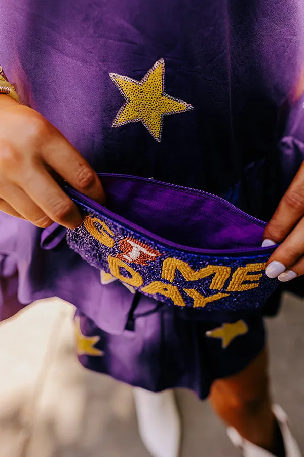 Game Day Beaded Clutch In Purple