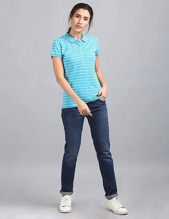 GAP Women Blue Striper Polo