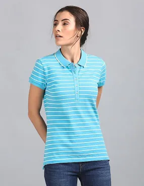 GAP Women Blue Striper Polo