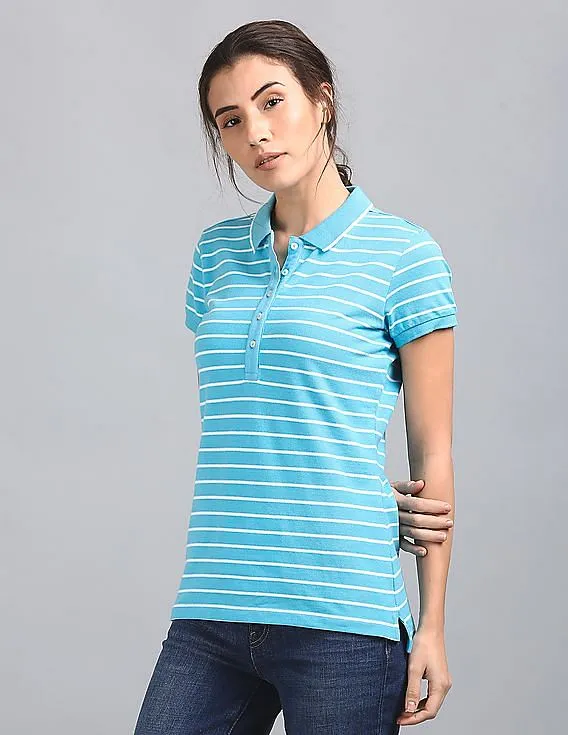 GAP Women Blue Striper Polo