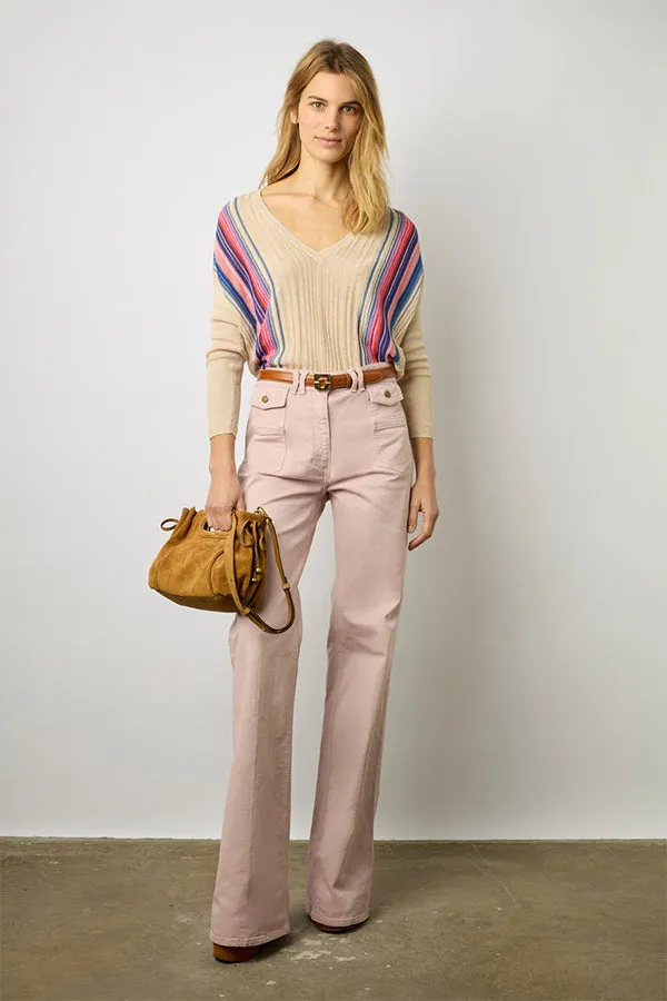 Gerard Darel LOUNA MULTICOLORED STRIPED LINEN V-NECK SWEATER