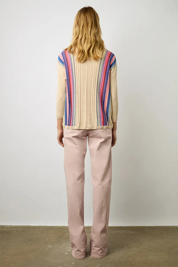 Gerard Darel LOUNA MULTICOLORED STRIPED LINEN V-NECK SWEATER