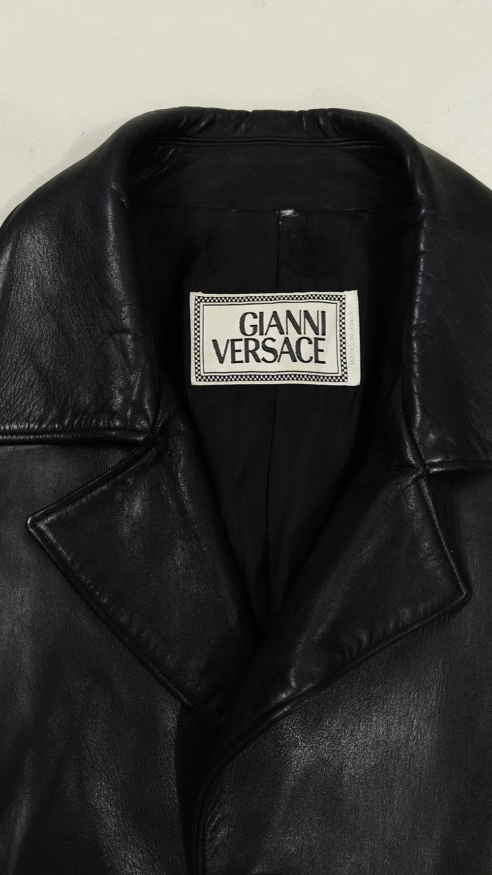 Gianni Versace Vintage Mens Black Leather Overcoat Jacket