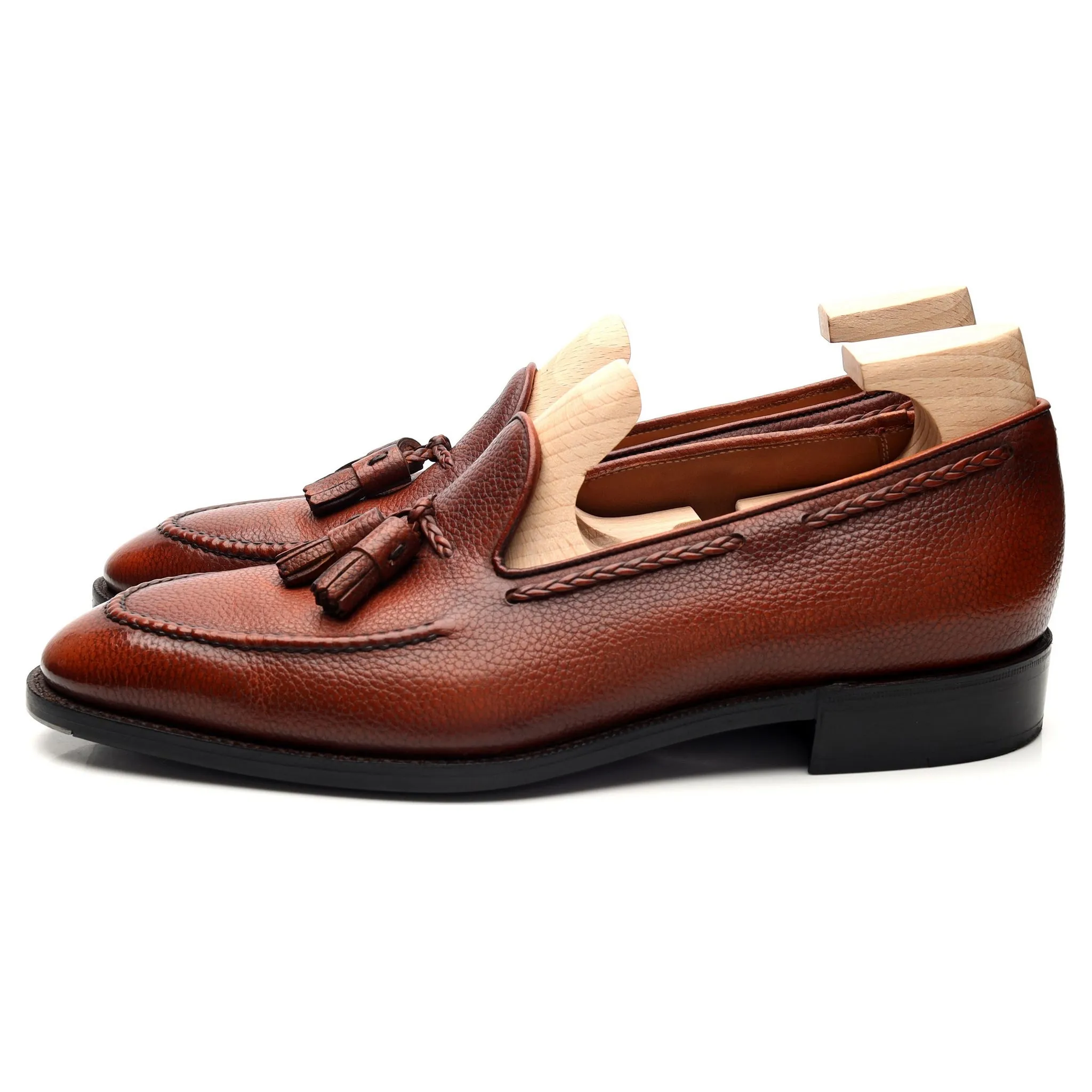 'Gillespie' Tan Brown Leather Tassel Loafers UK 8.5