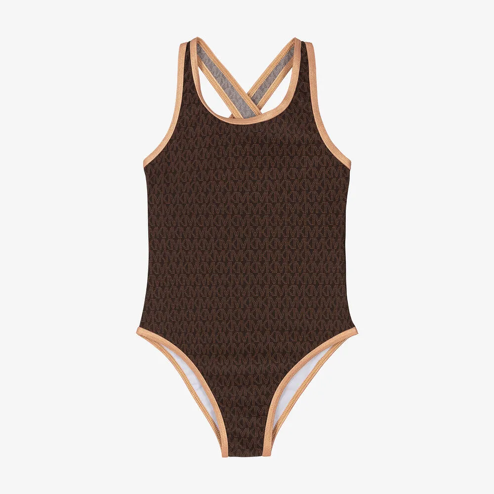 Girls Brown Logo Swimsuit