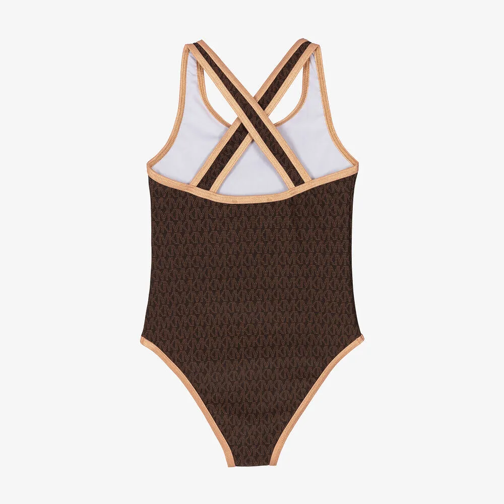 Girls Brown Logo Swimsuit