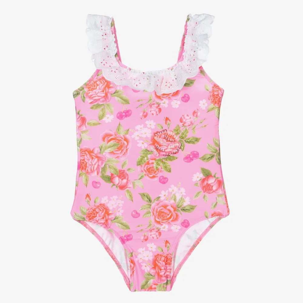 Girls Pink Floral Swimsuit