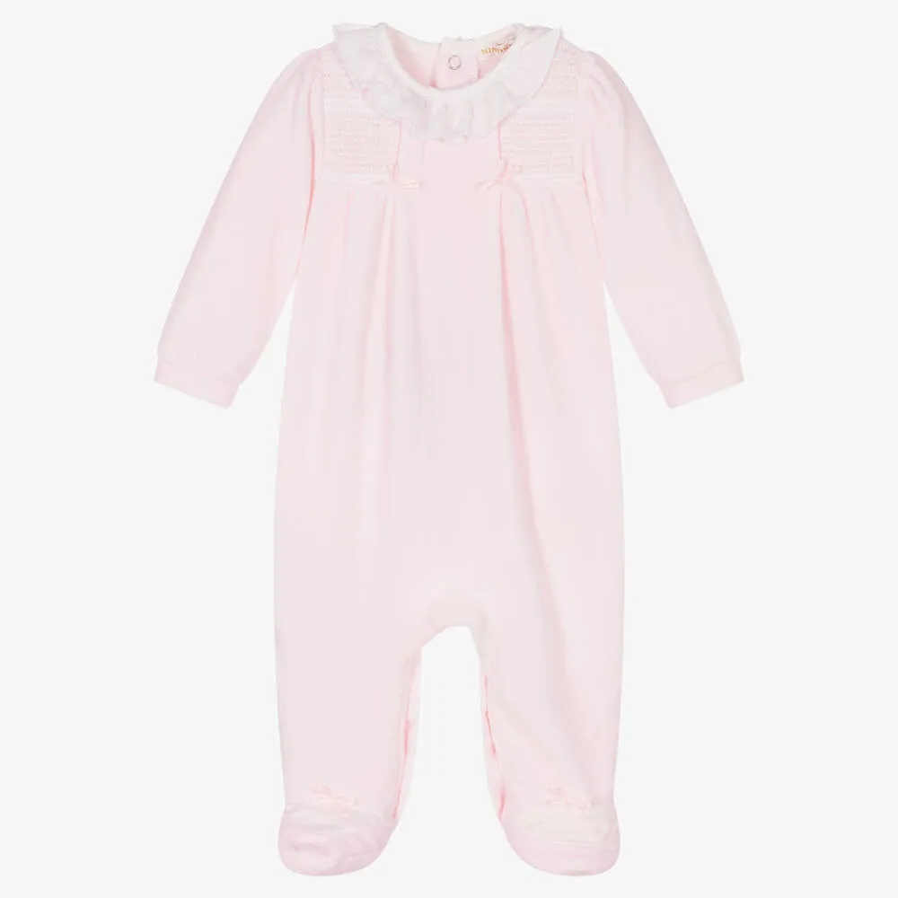 Girls Pink Velour Babygrow