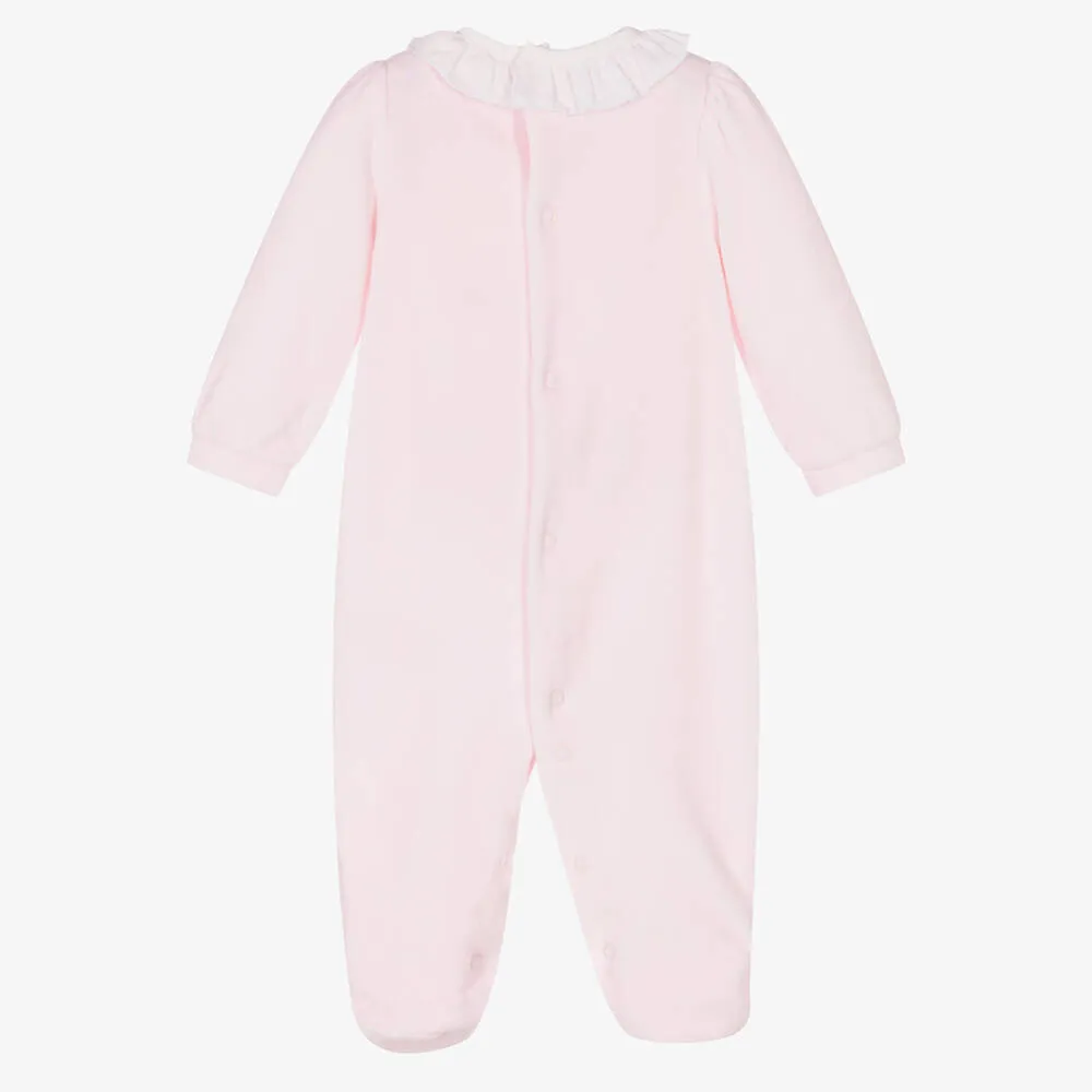 Girls Pink Velour Babygrow