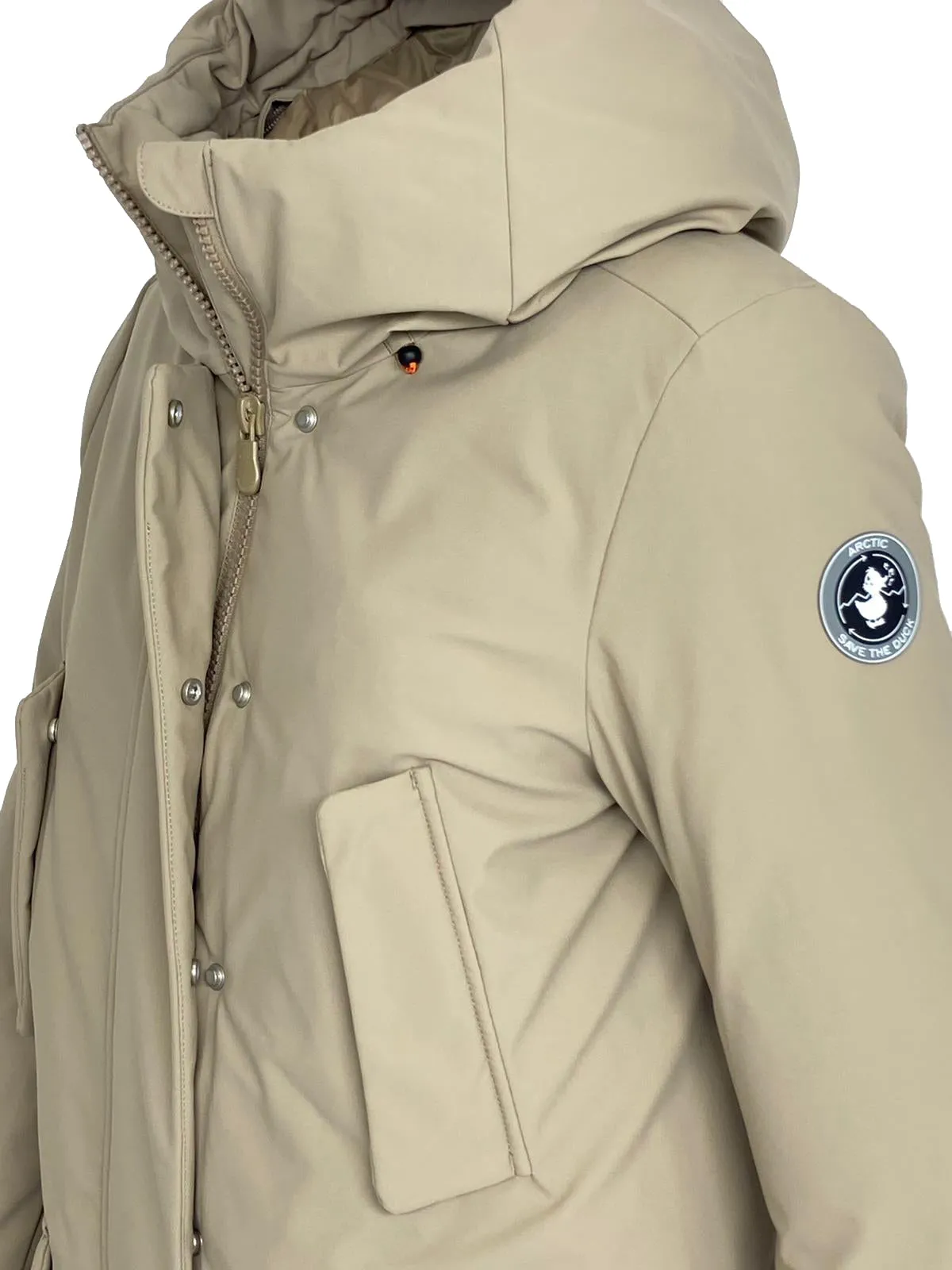 GIUBBINO DONNA FANGO QUATTRO TASCHE CON CAPPUCCIO IN ECO-PIUMA