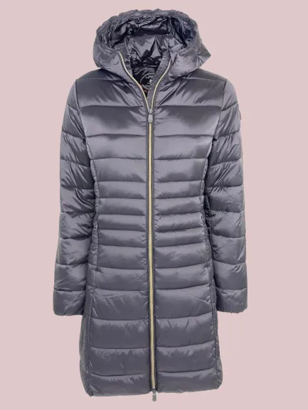 GIUBBINO DONNA TORTORA LUNGO CON CAPPUCCIO IN ECO-PIUMA