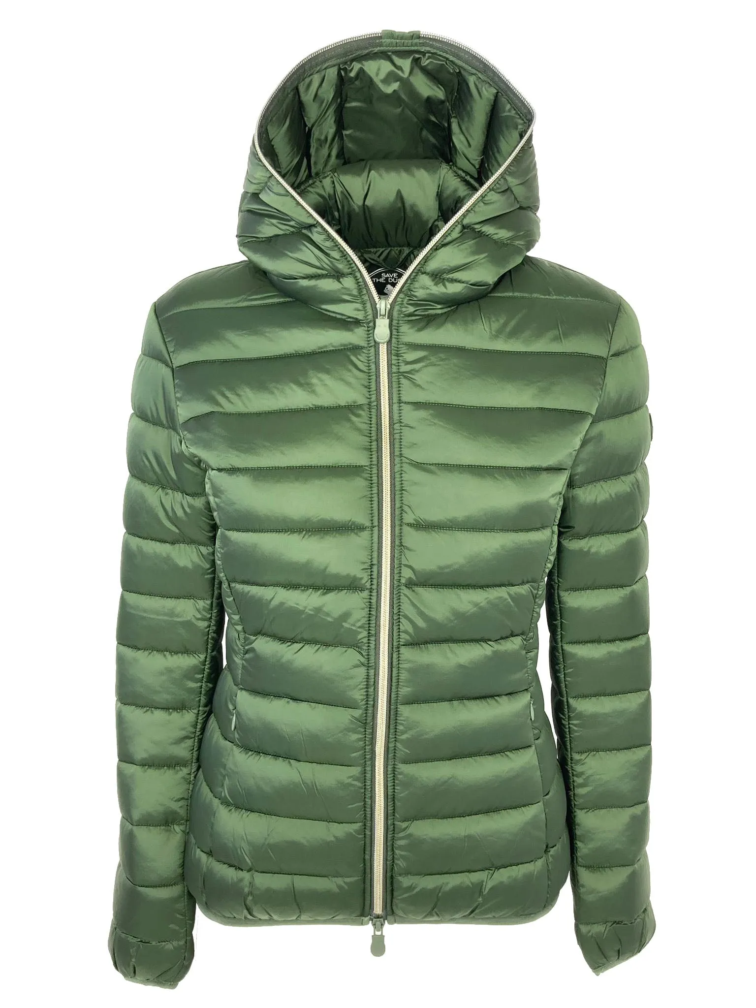 GIUBBINO DONNA VERDE CON CAPPUCCIO IN ECO-PIUMA