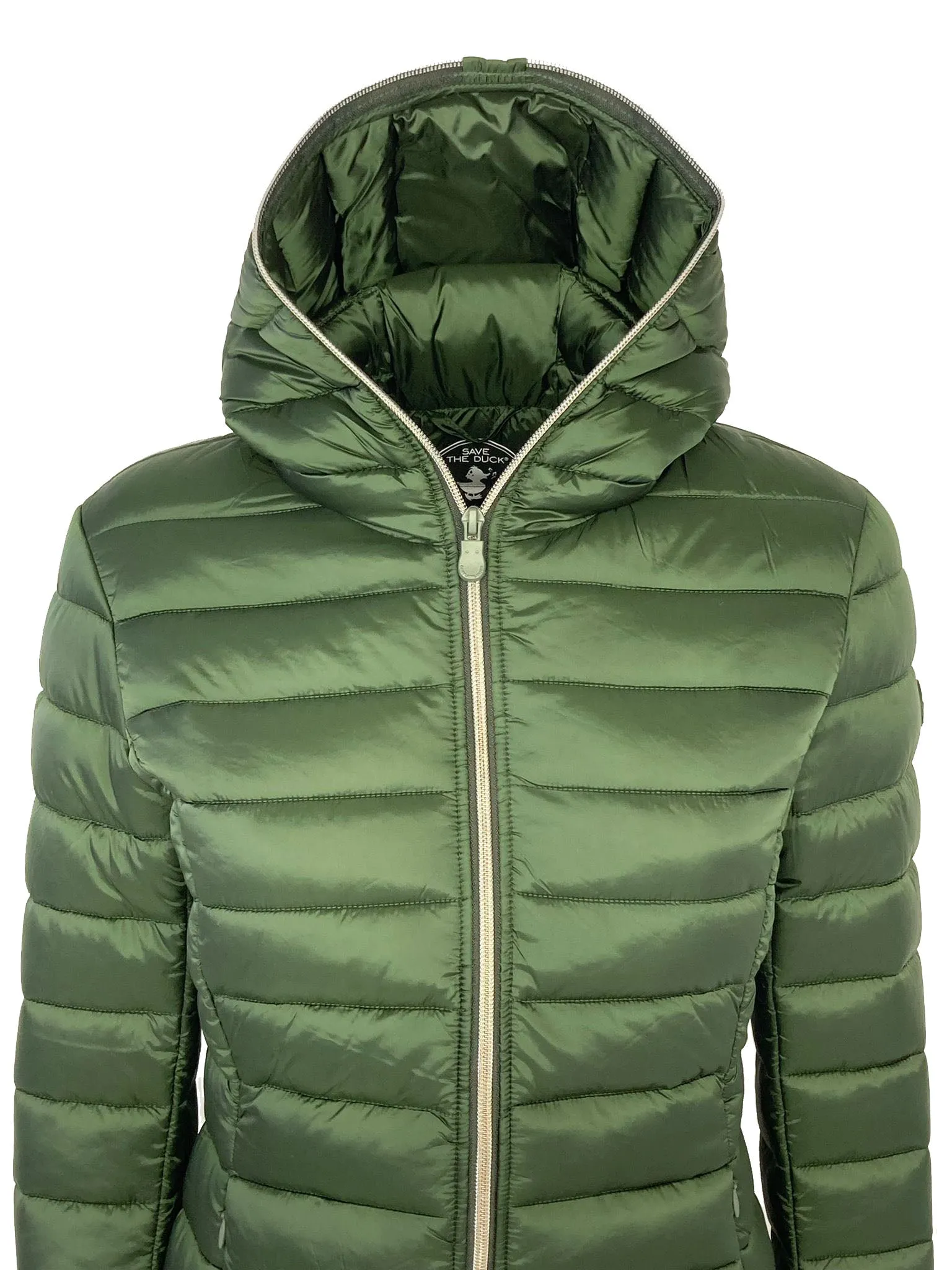 GIUBBINO DONNA VERDE CON CAPPUCCIO IN ECO-PIUMA