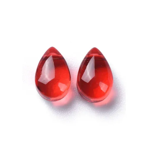 Glass Beads, Teardrop, Transparent, Top-Drilled, Red, 9mm