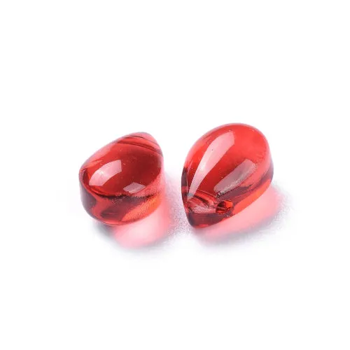 Glass Beads, Teardrop, Transparent, Top-Drilled, Red, 9mm