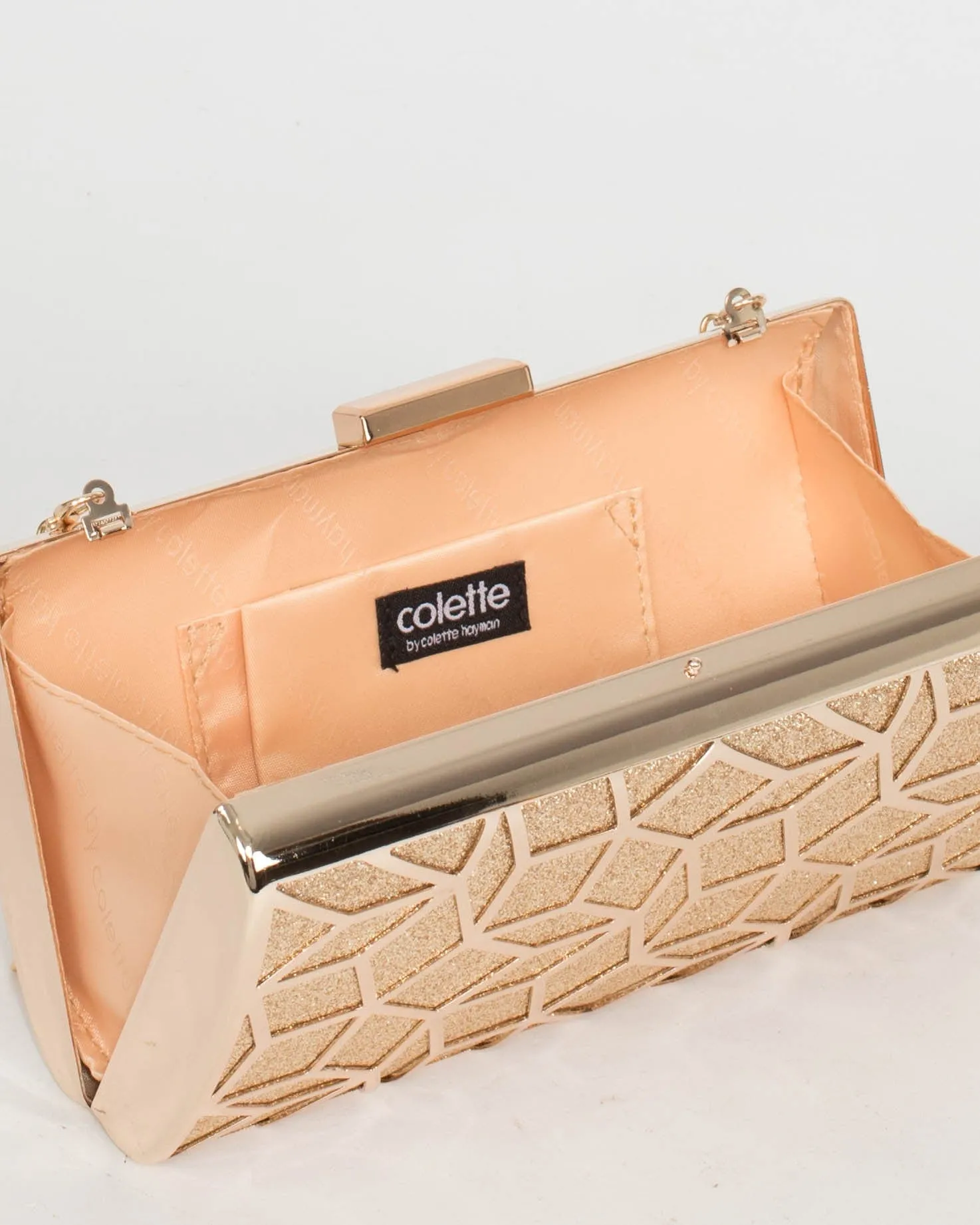 Gold Kari Geo Hardcase Clutch Bag