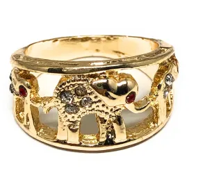 Gold Plated Lucky Elephant Ring with Red Stones Anillo