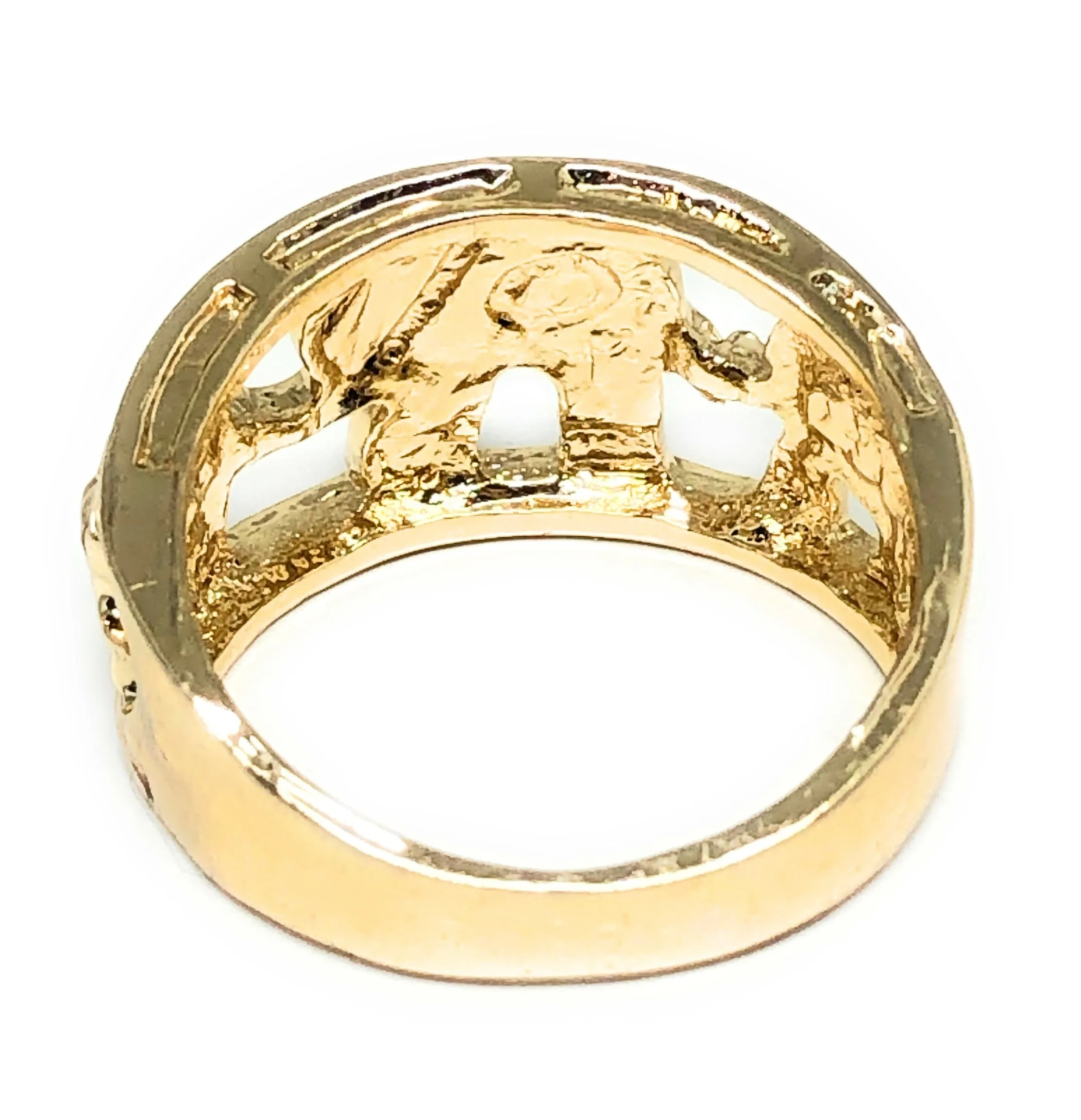 Gold Plated Lucky Elephant Ring with Red Stones Anillo