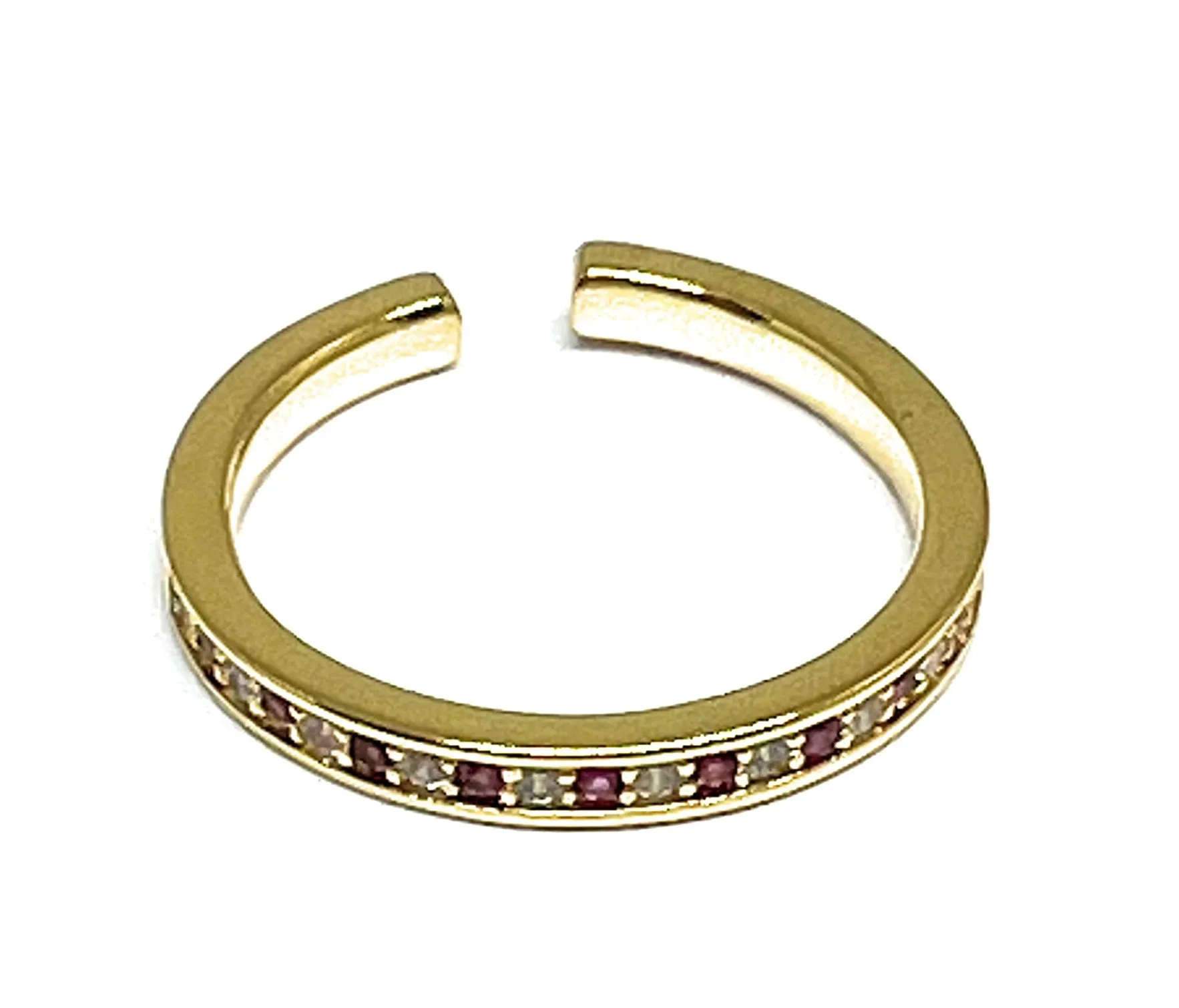 Gold Plated Red & White CZ Band Adjustable Ring Anillo (Sizes 6-12)