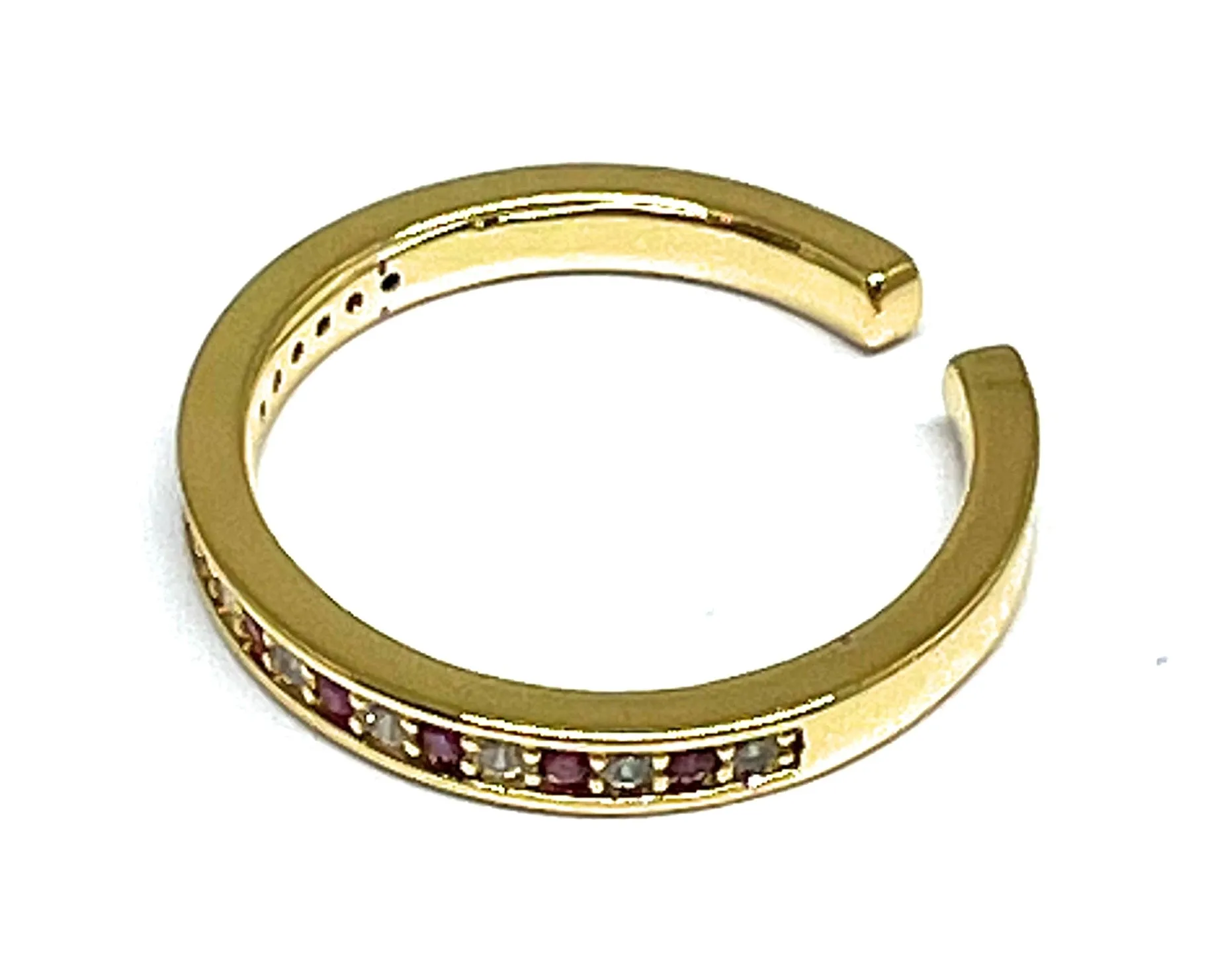 Gold Plated Red & White CZ Band Adjustable Ring Anillo (Sizes 6-12)