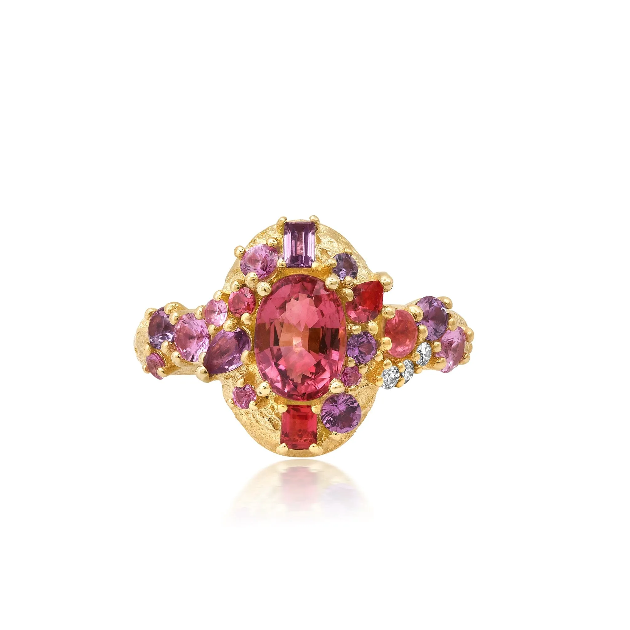 Gradient Pink Tourmaline + Sapphire Ring