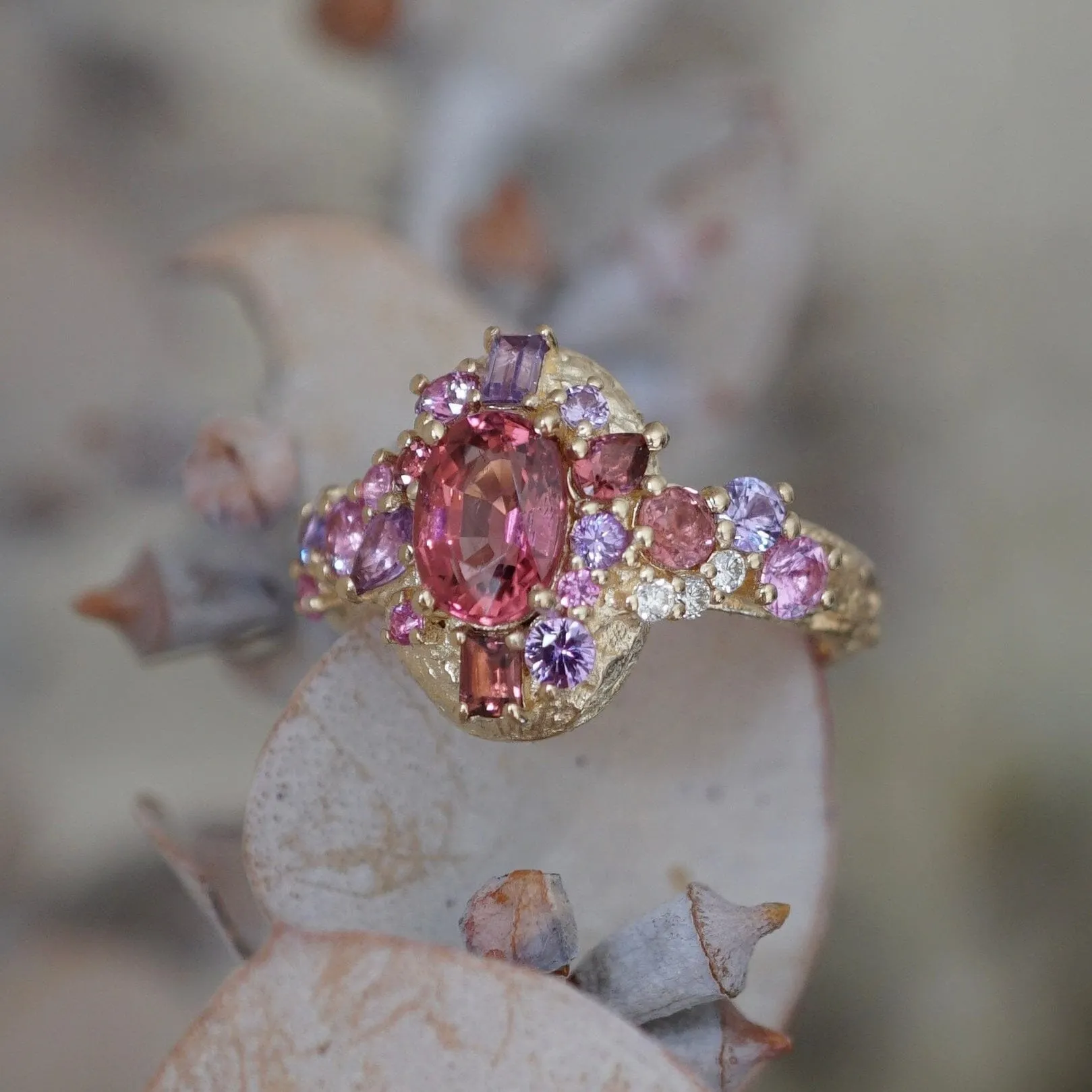 Gradient Pink Tourmaline + Sapphire Ring