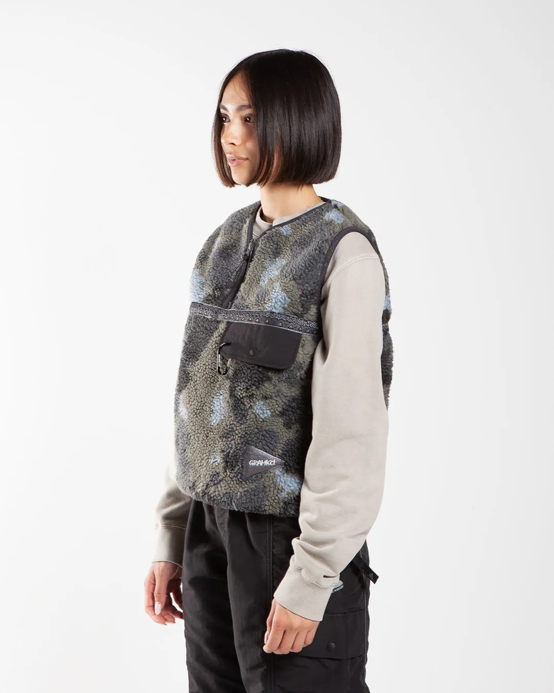 Gramicci x and wander JQ Tape Fleece Vest Camo