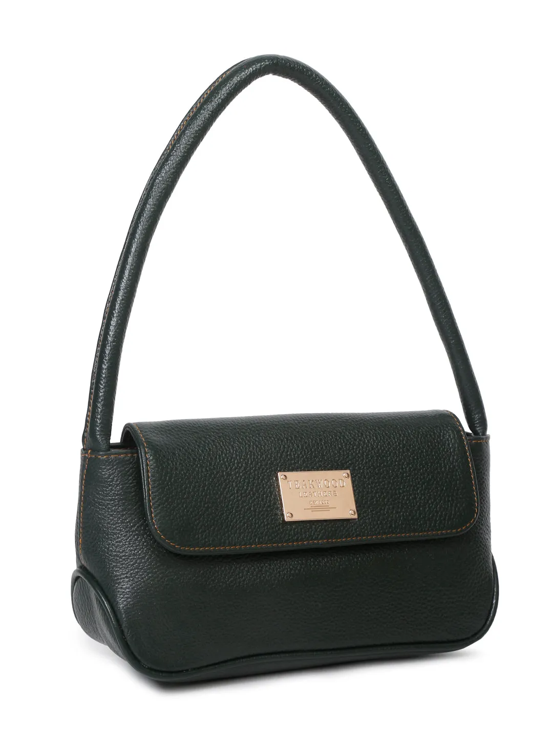 Green Leather Structured Shoulder Bag