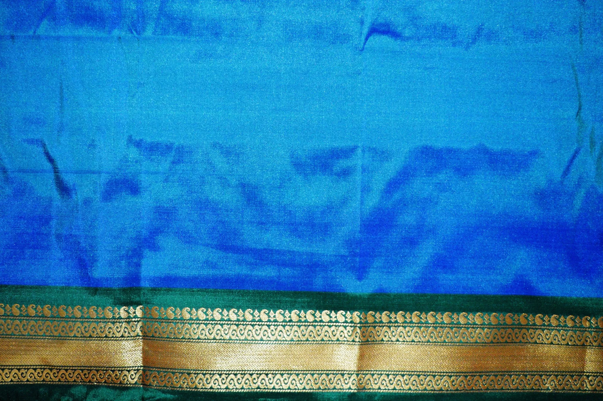 Green Shade Blue,Green & Gold Kanchipuram Silk  Saree