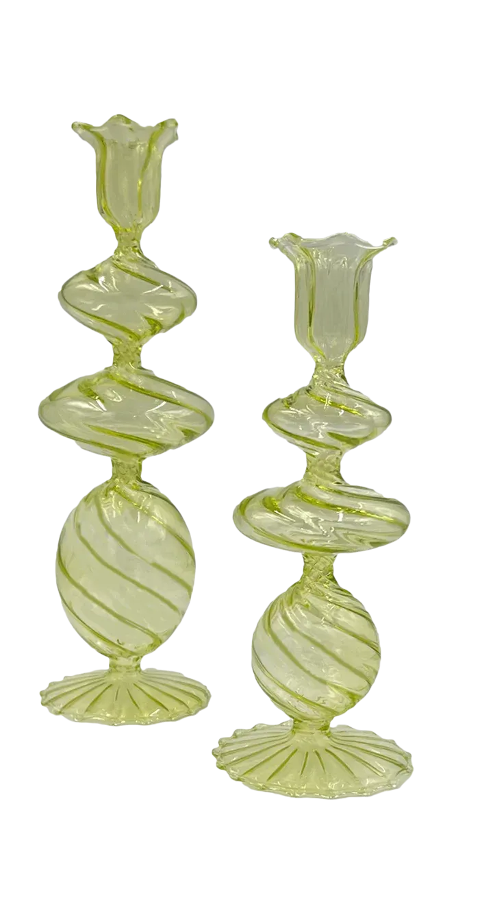 Green Swirl Glass Candlestick - (two sizes)