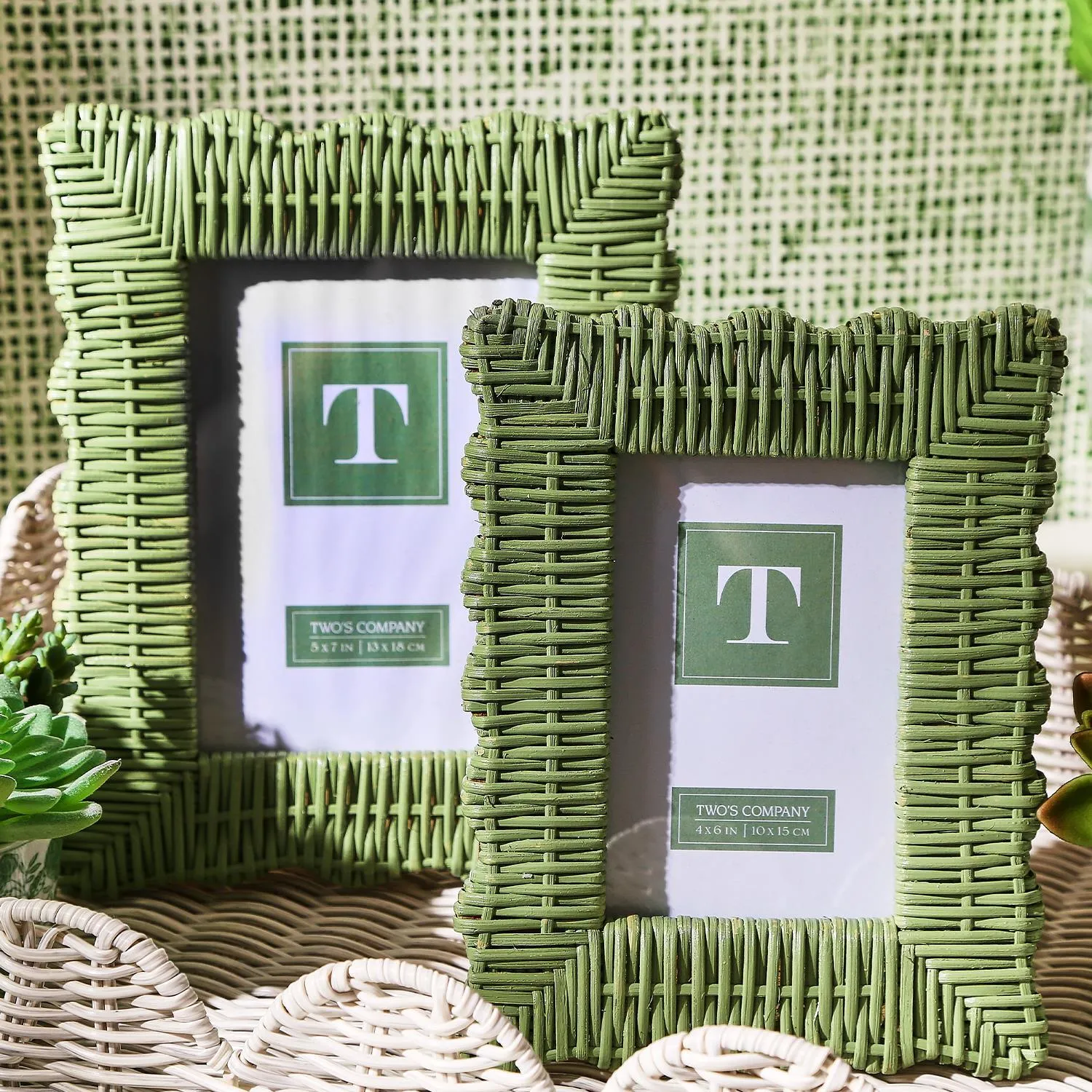 Green Wicker Weave Photo Frames - (small or large)