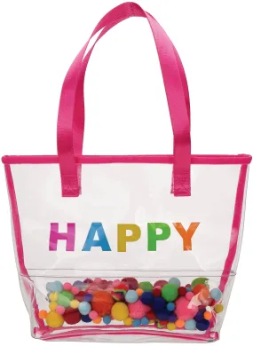 Happy Clear Tote Bag with Pom-Poms