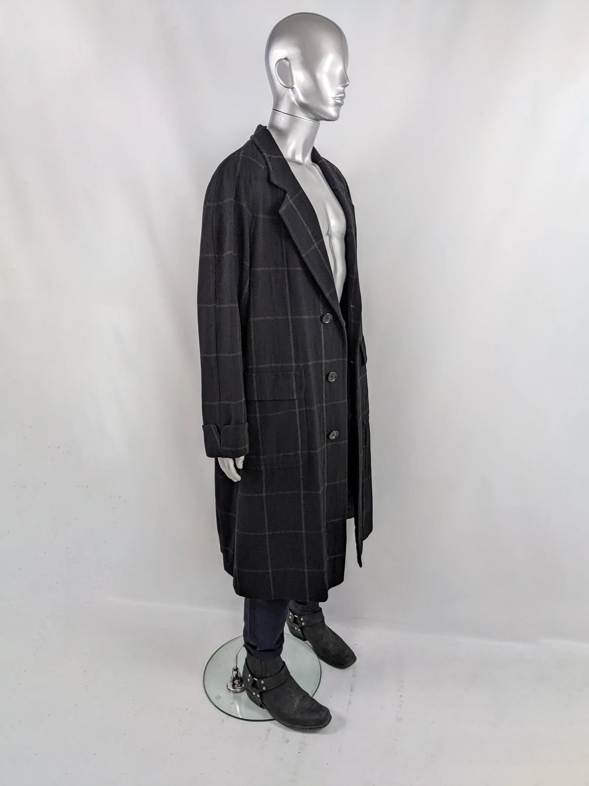 Harrods Vintage Italian Virgin Wool Checked Overcoat, 1980s