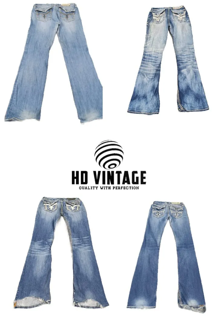 HD385 Ladies Y2K Rock Revival Flared and Straight Jeans - 17 pcs