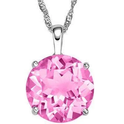 HEAVY 3/5 CARAT CREATED PINK SAPPHIRE 10KT SOLID GOLD PENDANT