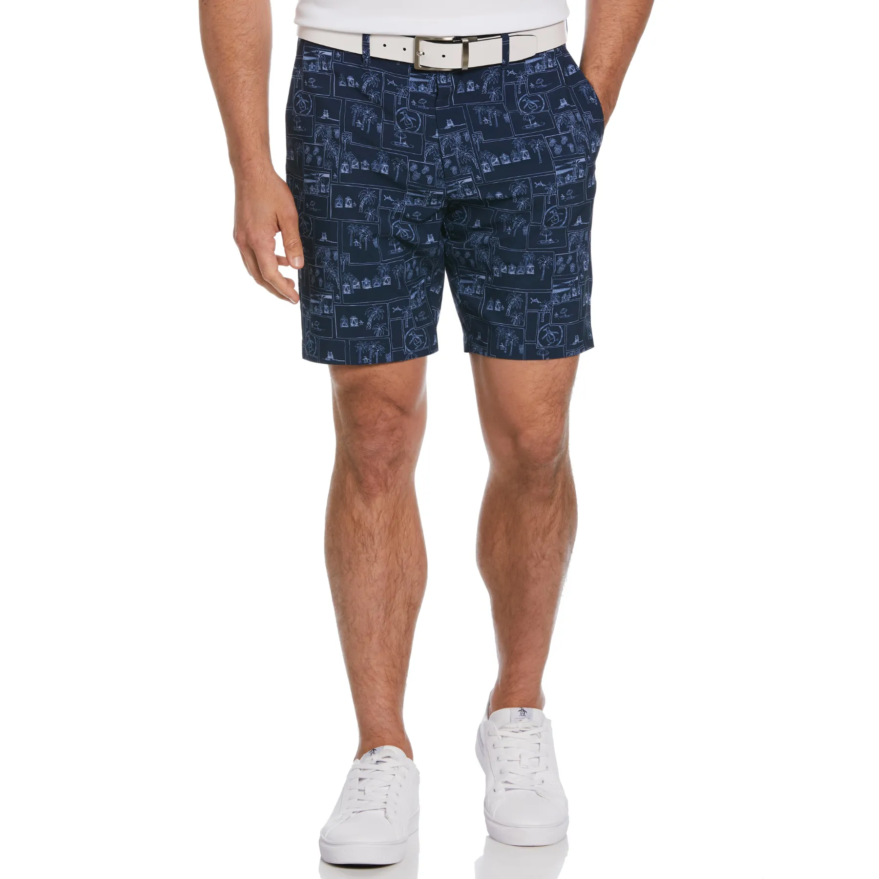 Heritage Beach Club Print 8 Golf Shorts In Black Iris