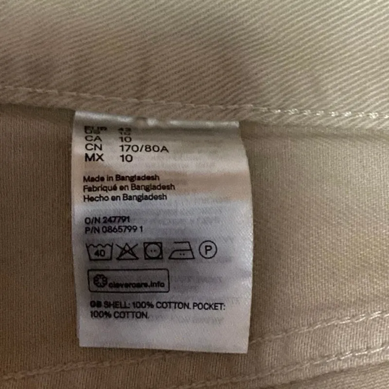 H&M NWT Cream High Rise Straight Leg Chino Pockets Casual Ankle Jeans Size 10
