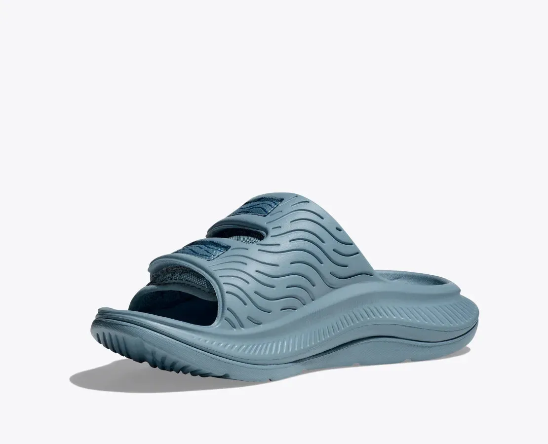 Hoka One One Unisex Ora Luxe Recovery Slide Adjustable Stone Blue steel