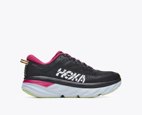 Hoka Womens Bondi 7 Max Cushioned Running Shoe- Blue Graphite/Festival Fuchsia