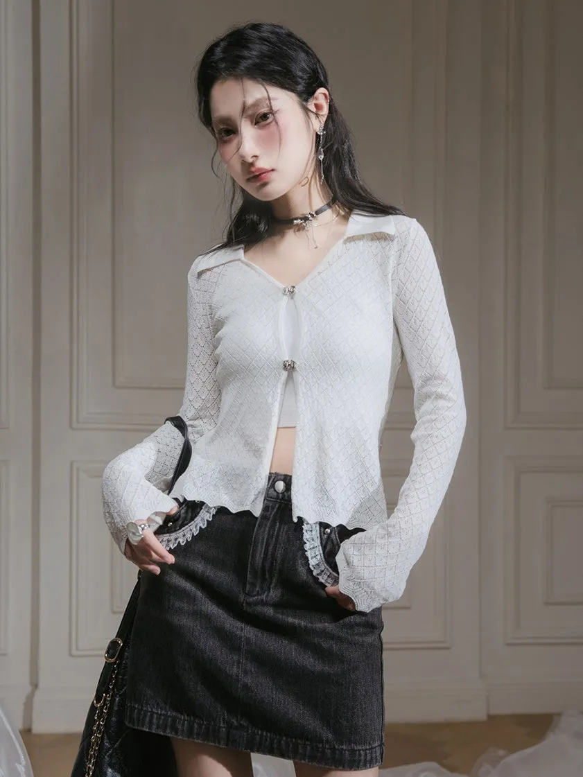 Hollow Short Knitted Cardigan ＆ Camisole Set-up