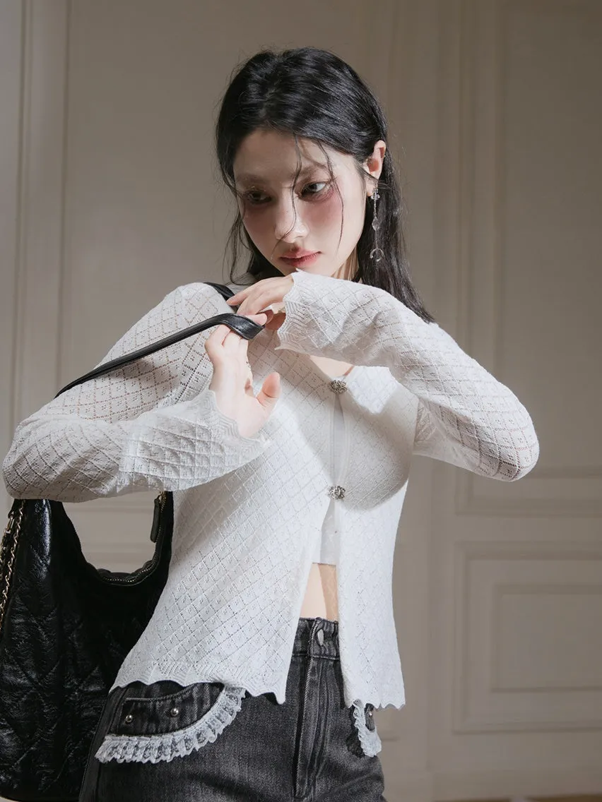 Hollow Short Knitted Cardigan ＆ Camisole Set-up