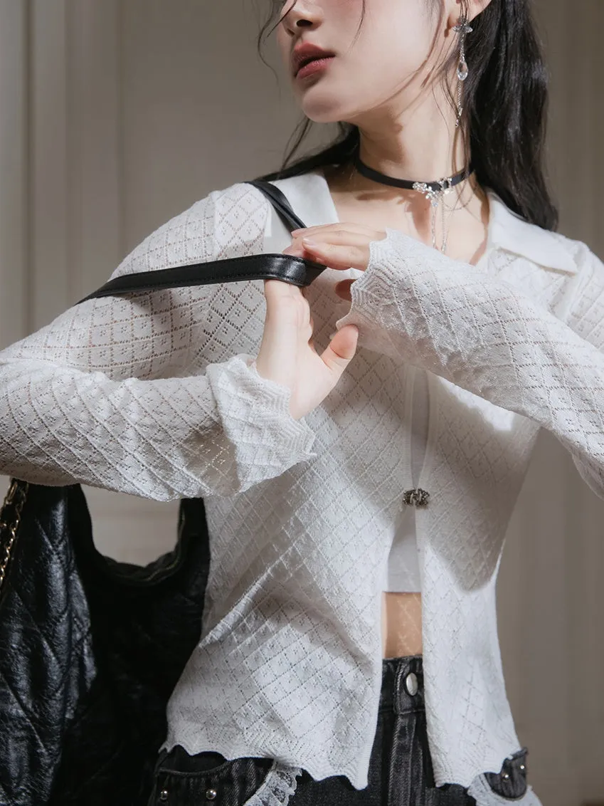 Hollow Short Knitted Cardigan ＆ Camisole Set-up