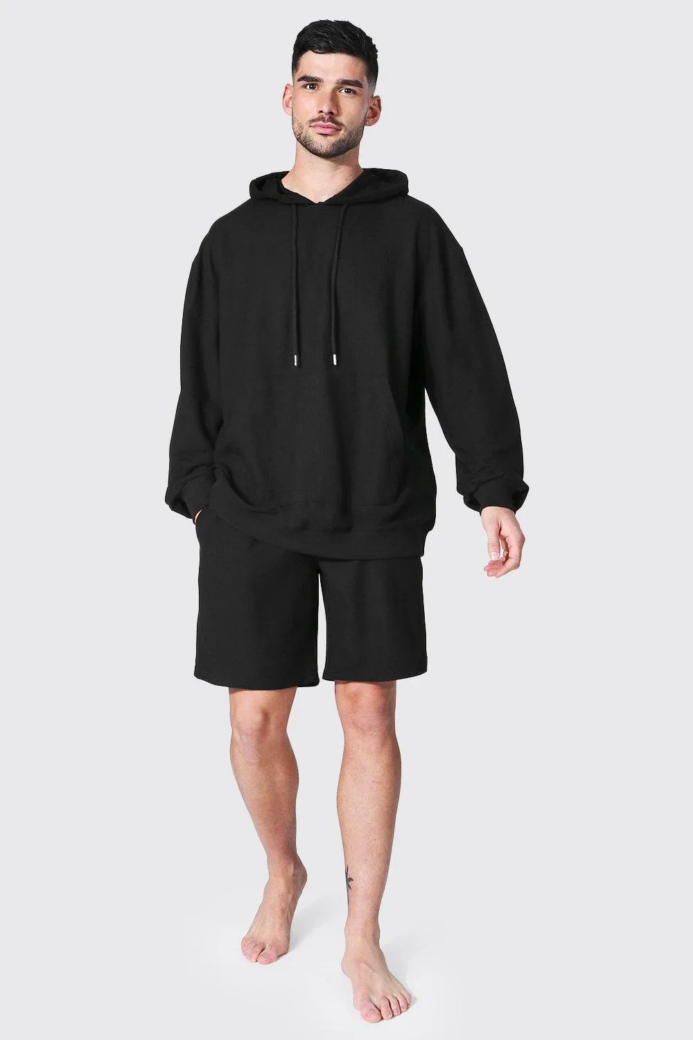 Hoodie And Short Waffle Lounge Set