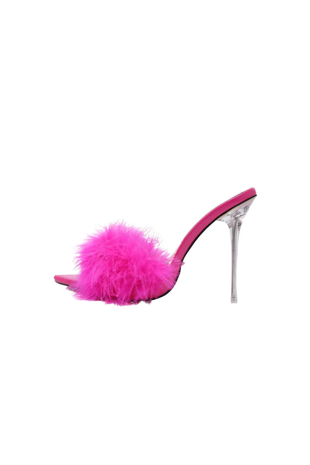 Hot Pink Feathers Pointed Toe Stiletto Sandals