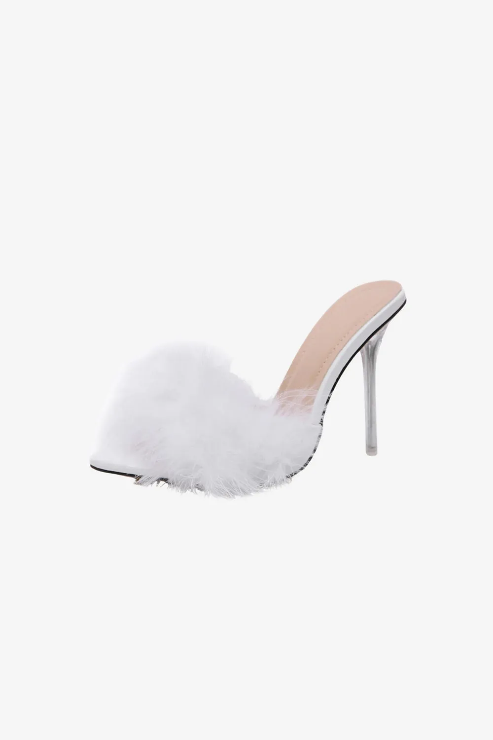 Hot Pink Feathers Pointed Toe Stiletto Sandals