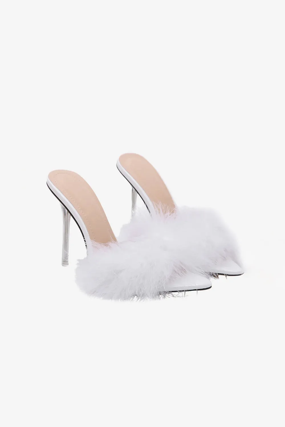 Hot Pink Feathers Pointed Toe Stiletto Sandals