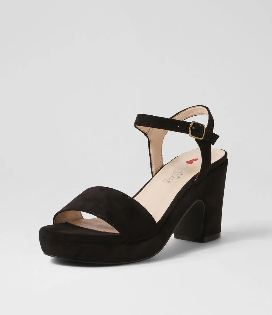 I LOVE BILLY Kementari Black Microsuede Sandals